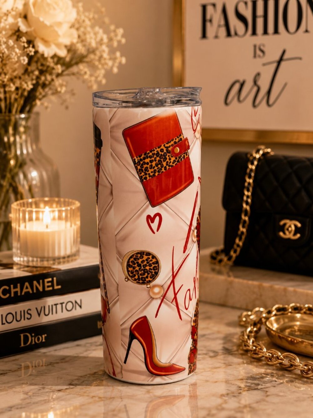 Fashion Leopard Print Tall Tumbler - Blush & Gold Set - Picture 2 of 12